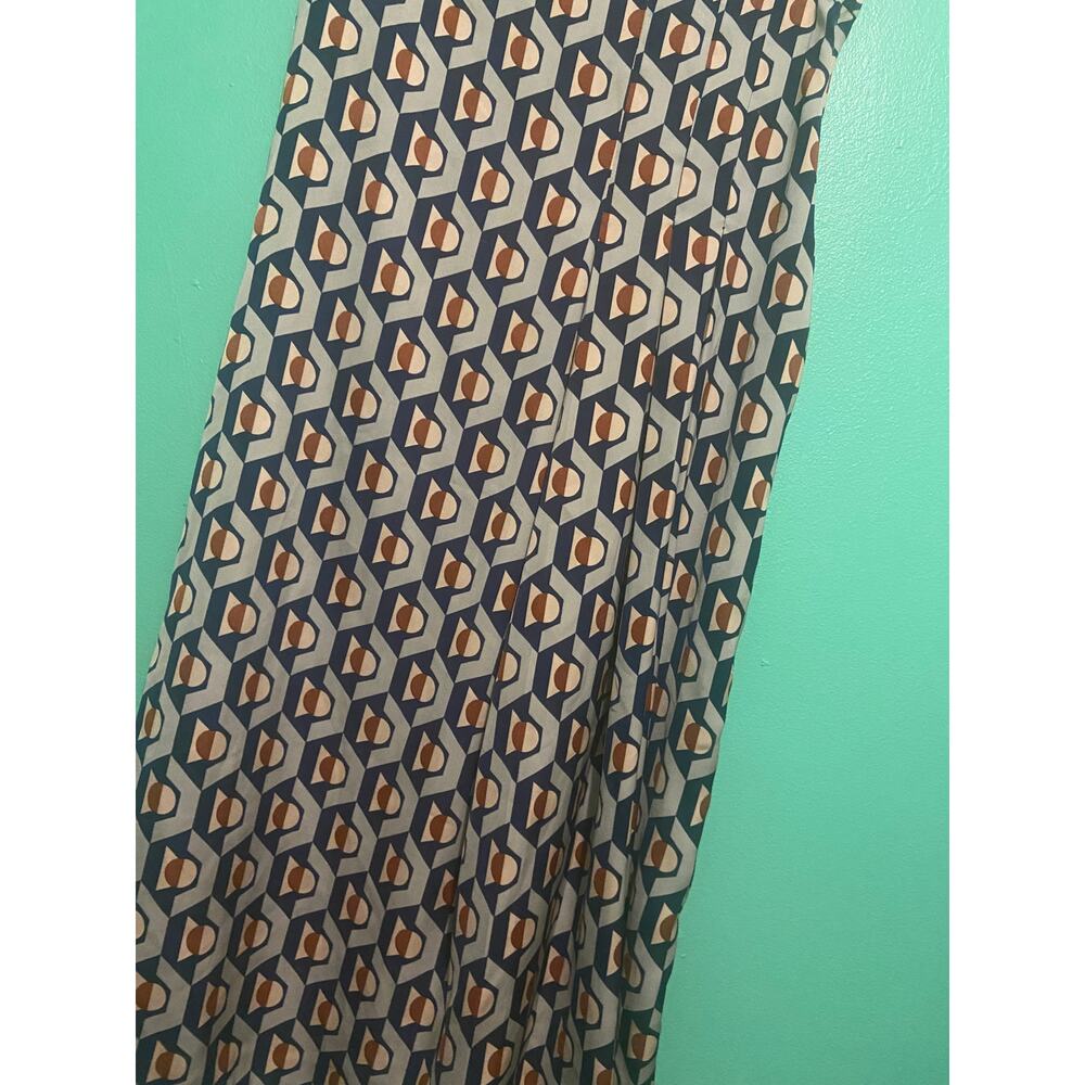 Zara Woman Blue/ taupe abstract print maxi skirt pleated and ruched sides w zip - Picture 3 of 10